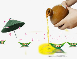 中国风粽子叶小船背景素材