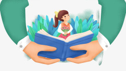 卡通手绘抱着书的女孩素材