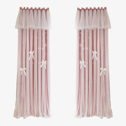 粉色卧室公主风双层蕾丝遮光帘高清图片