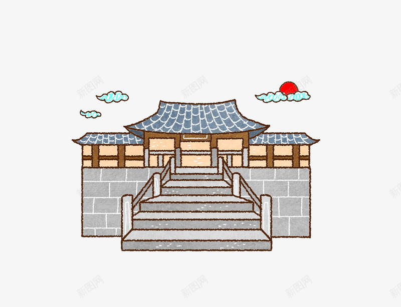 手绘古代建筑台阶png免抠素材_88icon https://88icon.com 古代建筑 古风 建筑 建筑台阶 彩色 手绘 手绘古建 石墙