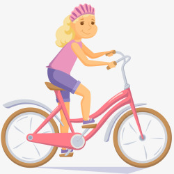 女孩骑单车卡通插画矢量图素材