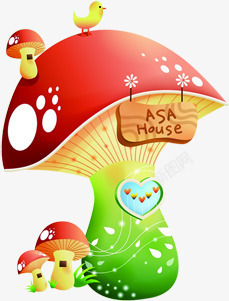 蘑菇卡通蘑菇小鸟素材