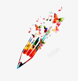 创意铅笔树水彩铅笔高清图片