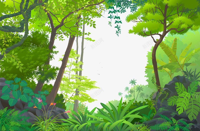 卡通森林png免抠素材_88icon https://88icon.com 丛林 树木 树林 森林 绿色树木 自然风景 风景