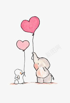 小象和兔子png免抠素材_88icon https://88icon.com 兔子 小象 简笔画 卡通 可爱 好朋友 手绘 心形气球 