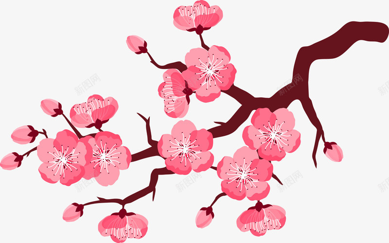 粉色的梅花png免抠素材_88icon https://88icon.com PNG图形 PNG装饰 树枝 梅花 植物 粉色 装饰