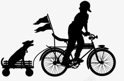 骑自行车带狗远行人物剪影素材