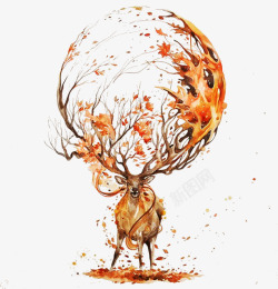 秋季树枝素材创意麋鹿高清图片