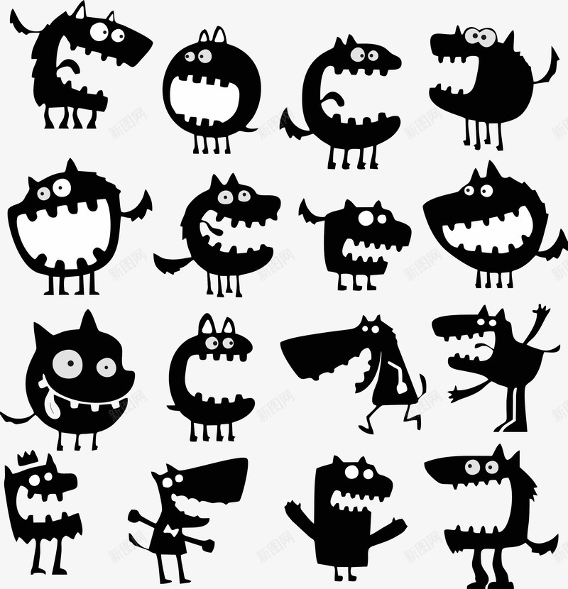 各种可爱的小怪兽矢量图ai免抠素材_88icon https://88icon.com 剪影 卡通 各种可爱的小怪兽 怪兽 饿狼传说 矢量图