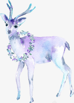 水彩麋鹿手绘水彩紫色麋鹿高清图片