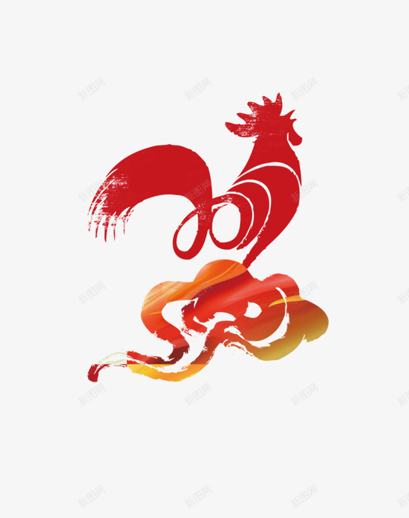 鸡年红色水墨公鸡png免抠素材_88icon https://88icon.com 中国风 公鸡 水墨 红色 鸡年
