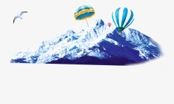 雪山热气球太阳伞飞鸟素材