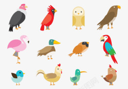 12种彩色卡通鸟素材