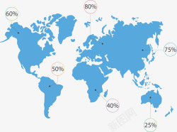 蓝色世界地图占比图矢量图素材