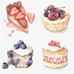 水彩草莓水彩蛋糕高清图片