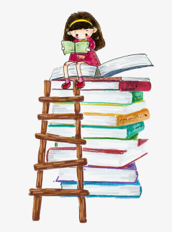 爬梯子儿童读书日手绘插图爬梯子读书的高清图片