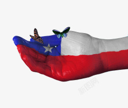 智利国旗手绘蝴蝶图案素材