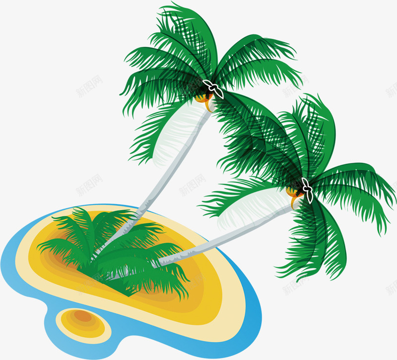 手绘卡通沙滩椰子树沙滩海png免抠素材_88icon https://88icon.com 卡通 椰子树 沙滩 滩海