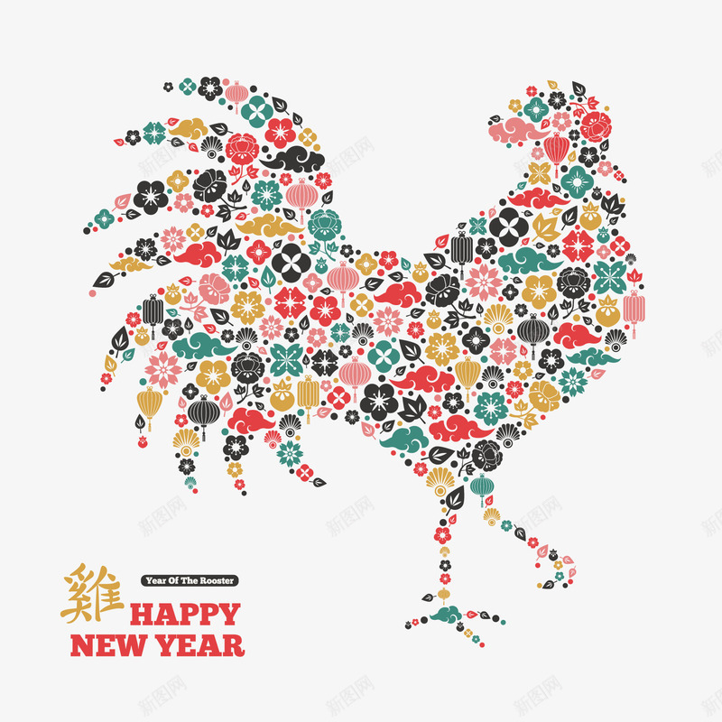 2017鸡年快乐小花拼接png免抠素材_88icon https://88icon.com 2017 中国风 小花 艺术设计 鸡年