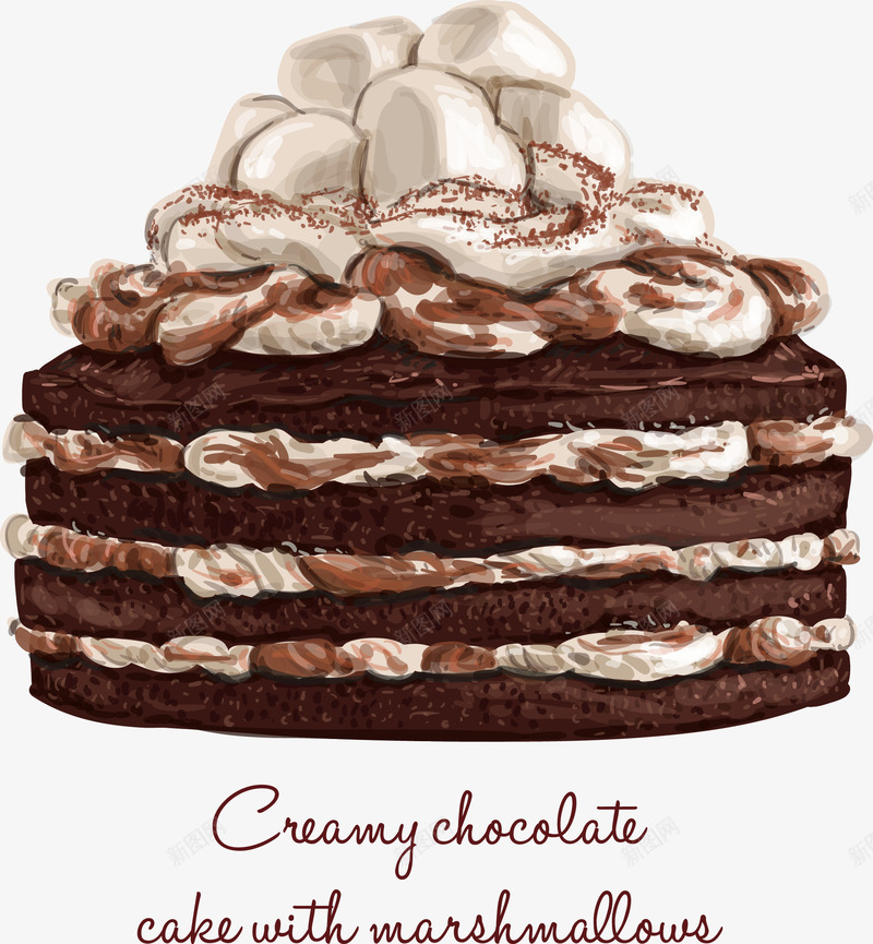 手绘棉花糖可可蛋糕png免抠素材_88icon https://88icon.com 可可戚风 可可蛋糕 巧克力蛋糕 手绘 棉花糖 甜品 裸蛋糕