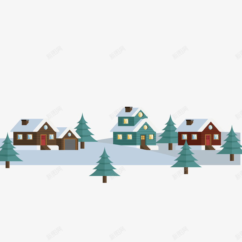雪地中的房屋矢量图ai免抠素材_88icon https://88icon.com 房屋 植物 雪地 矢量图