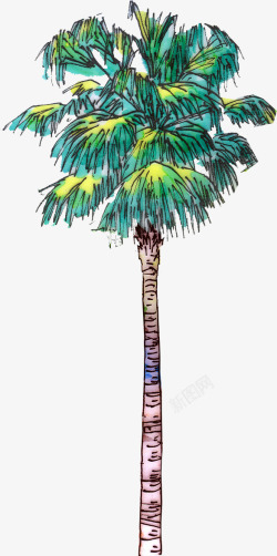 手绘椰树沙滩画报素材