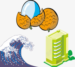 荔枝楼房海浪素材