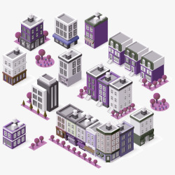 紫色简约楼房装饰图案素材
