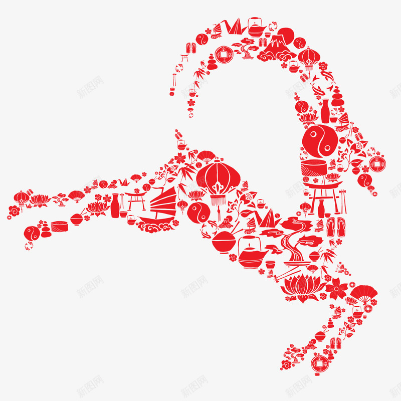 跳跃的拼图羊矢量图ai免抠素材_88icon https://88icon.com 剪纸 剪纸艺术 山羊 拼图羊 民间艺术 羊 羊剪纸 领头羊 矢量图