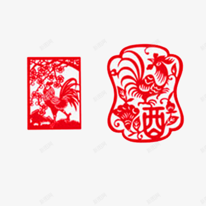 鸡年剪纸图案png免抠素材_88icon https://88icon.com 公鸡 喜庆 新年PNG素材 植物 祝福 红色