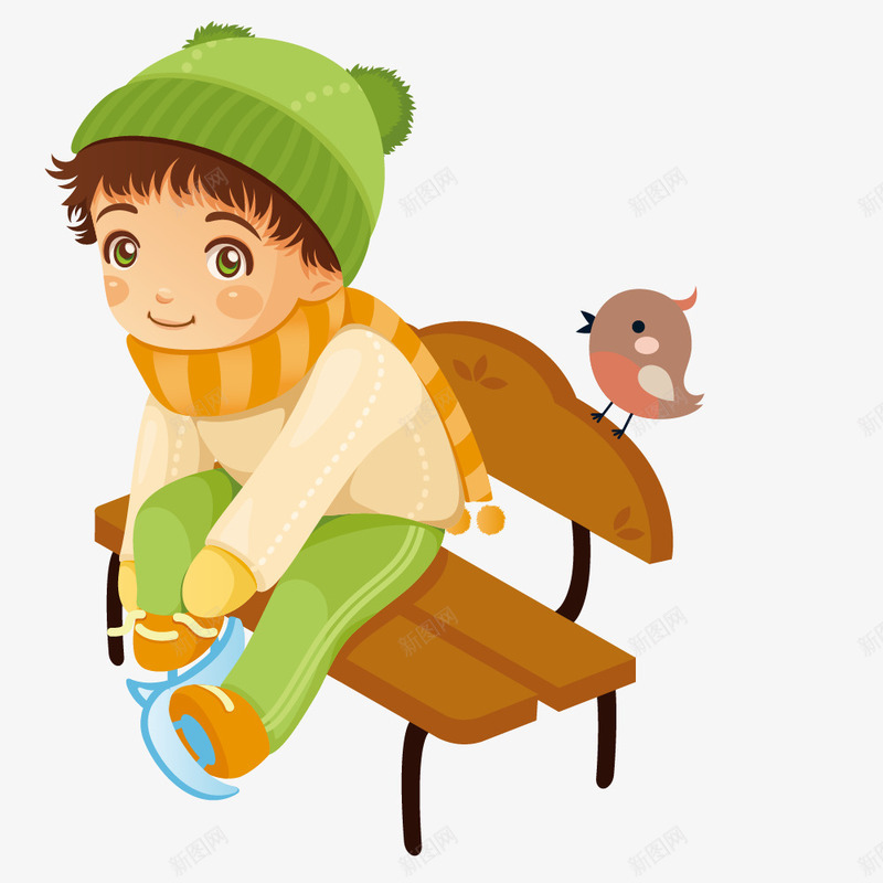 穿溜冰鞋的男孩png免抠素材_88icon https://88icon.com 卡通 手绘 棕色 溜冰鞋 男孩 简图 绿色 长椅