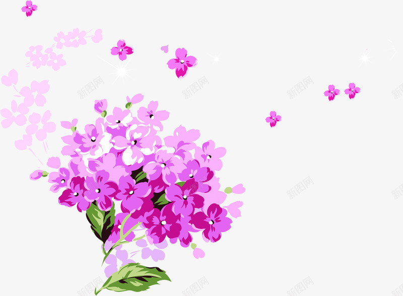 手绘绿叶紫色花朵png免抠素材_88icon https://88icon.com 紫色 绿叶 花朵