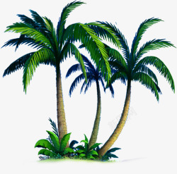 卡通椰子树沙滩海边素材