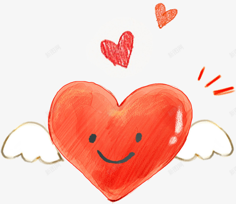 手绘红色卡通爱心翅膀png免抠素材_88icon https://88icon.com 卡通 拟人化的爱心 爱心 红色 翅膀