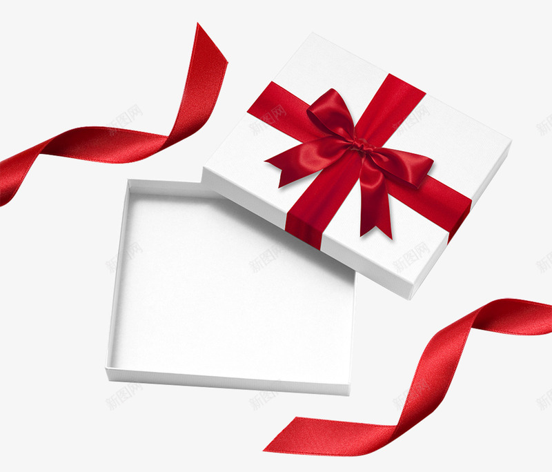 实物白色礼物盒png免抠素材_88icon https://88icon.com 圣诞礼物 开着的 生日礼物 白色礼盒 礼物盒 礼盒 空白包材 空的 空礼盒 红色缎带 纸盒子 飘带 高档包装盒
