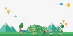 庆祝绿色草地绿色卡通环保跑步海报插画高清图片