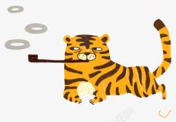 卡通动物老虎抽烟吐烟圈素材