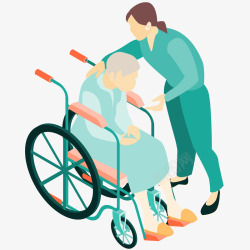 老年患者轮椅护工和坐轮椅老人插画高清图片