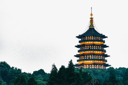 冷色调背景杭州雷锋塔风光系列高清图片