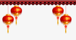 红色新春纸灯笼屋檐下的春节红灯笼psd图高清图片