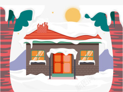 堆满冬雪的房屋屋顶矢量图素材