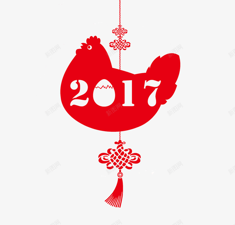 2017鸡年剪纸中国结png免抠素材_88icon https://88icon.com 2017年 中国结 剪纸 红色 鸡年