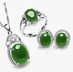 钻石耳钉优雅绿宝石珠宝套装高清图片