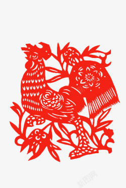 2017鸡年红色剪纸窗花素材