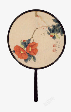 古代扇子实物手绘花朵团扇高清图片