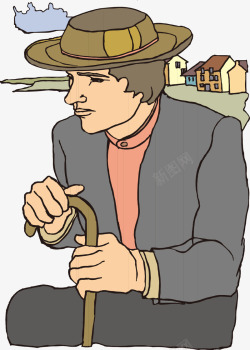 卡通手绘戴帽子外国人彩色房屋素材