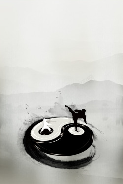 矢量人物形状水墨中国风武术阴阳图高清图片