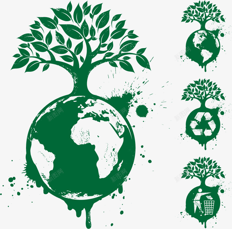 地球上生长的大树png免抠素材_88icon https://88icon.com eps格式矢量环保 保护环境 地球 地球上生长的大树矢量素材 墨迹 树木 绿色