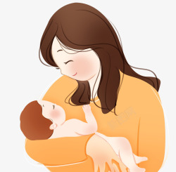 抱着妈妈的孩子手绘水彩人物插图母亲节抱着小婴高清图片