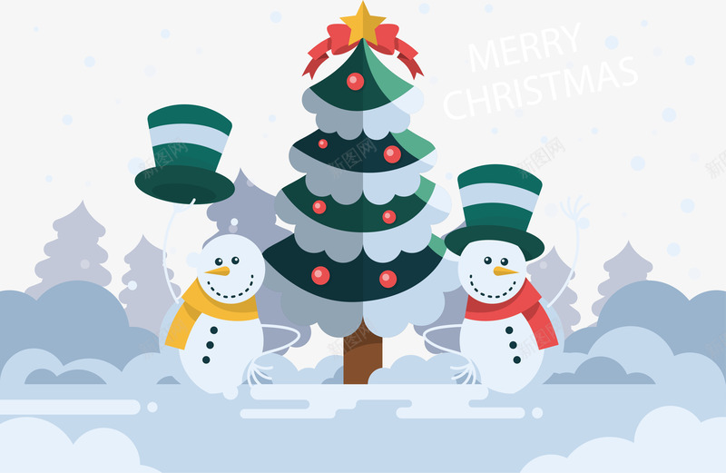 雪地上的雪人圣诞树png免抠素材_88icon https://88icon.com 冬天雪地 可爱雪人 圣诞树 圣诞节 矢量png 雪人
